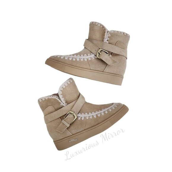 Blondo Faux Fur Boots Waterproof Ankle Cow Suede Anna Brown Lined Womens 11M New - Picture 2 of 8